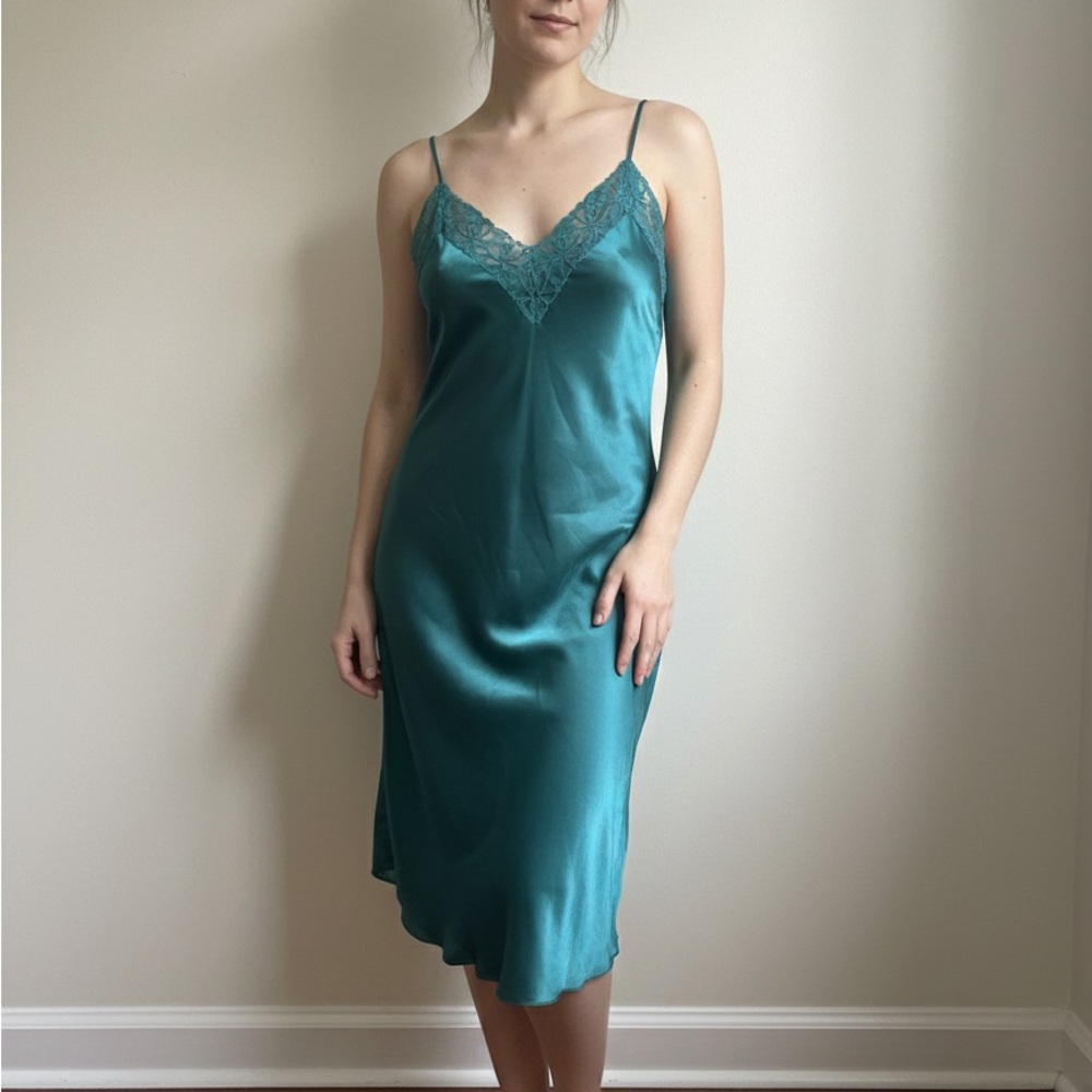 Elegant Teal Satin Slip Dress